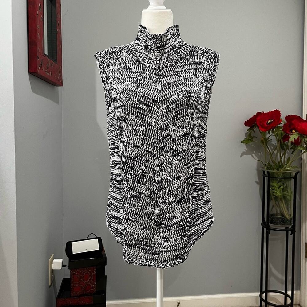 NEW WHBM Longline Turtleneck Open Weave Knit Classic Layering Sweater Navy M NWT